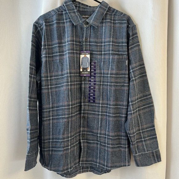 Eddie Bauer Men's Bristol Plaid Button Up Flannel Shirt Chambray Blue XXL - Picture 1 of 2